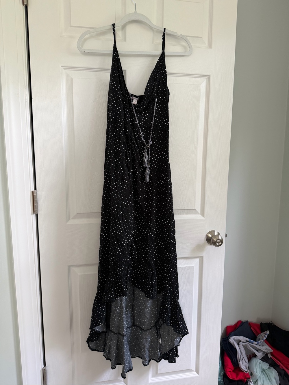 Xhilaration Black Polka Dot High-Low Slip Dress
